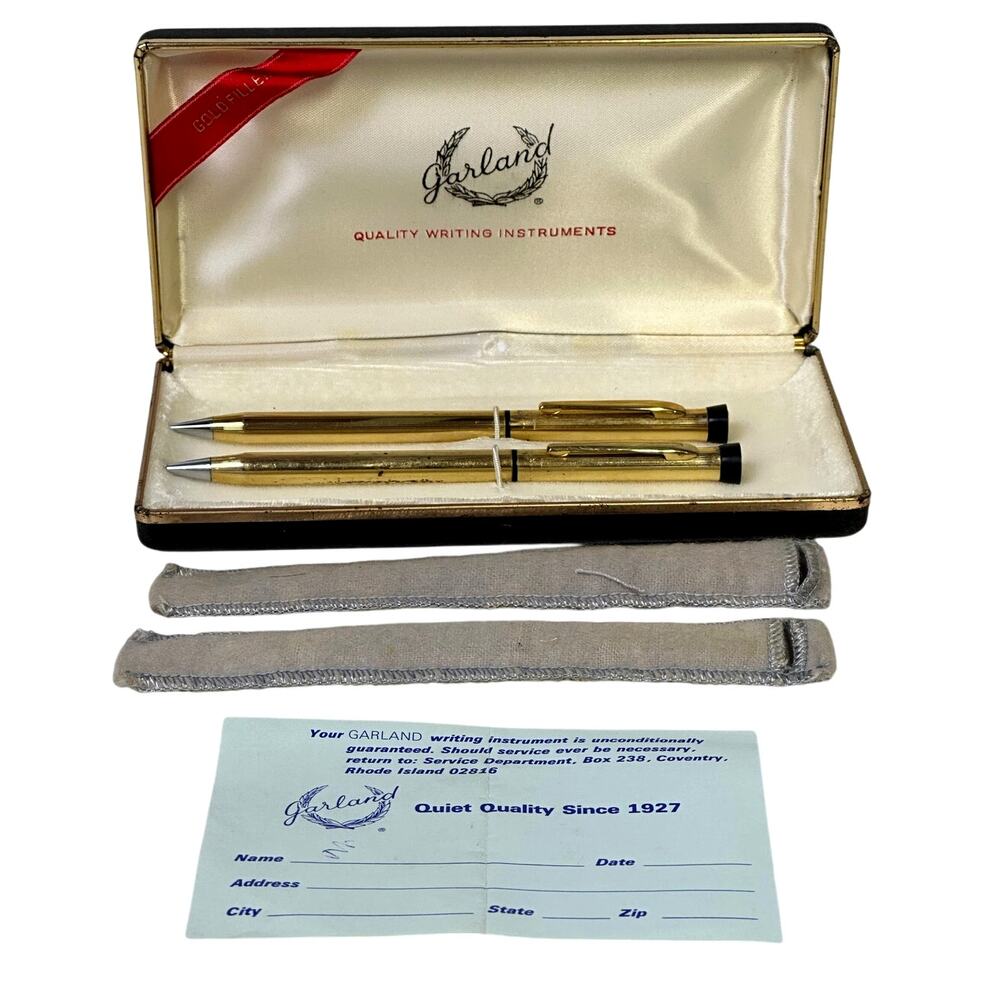 'Garland' Vintage 12K Gold Filled Pen and Mechanical Pencil Set in Original Case